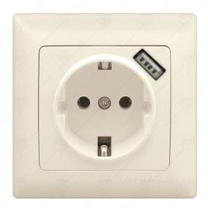 EARTHED SOCKET+USB CREAM ANURA EARTHED SOCKET+USB CREAM ANURA