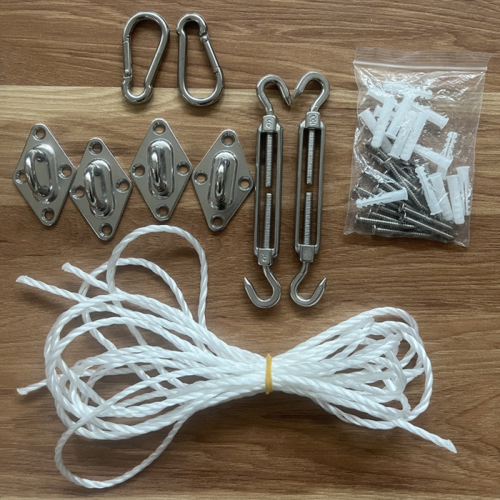 ПЛАТНО ЗА СЯНКА 3.6x3.6x3.6 HDPE 180гр/кв2 К-КТ с КРЕПЕЖ БЕЖОВ HERLY