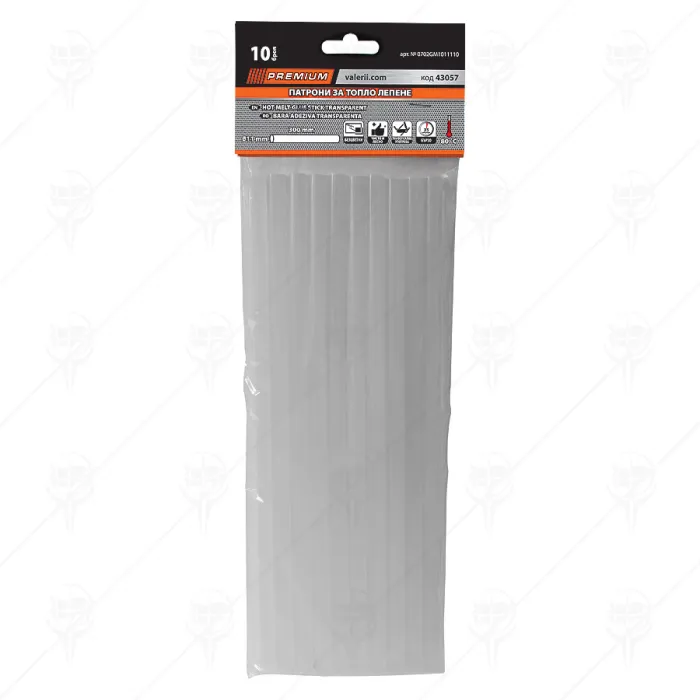 HOT MELT GLUE STICK TRANSPARENT 10 pcs &Oslash;11 x 300 mm PREMIUM