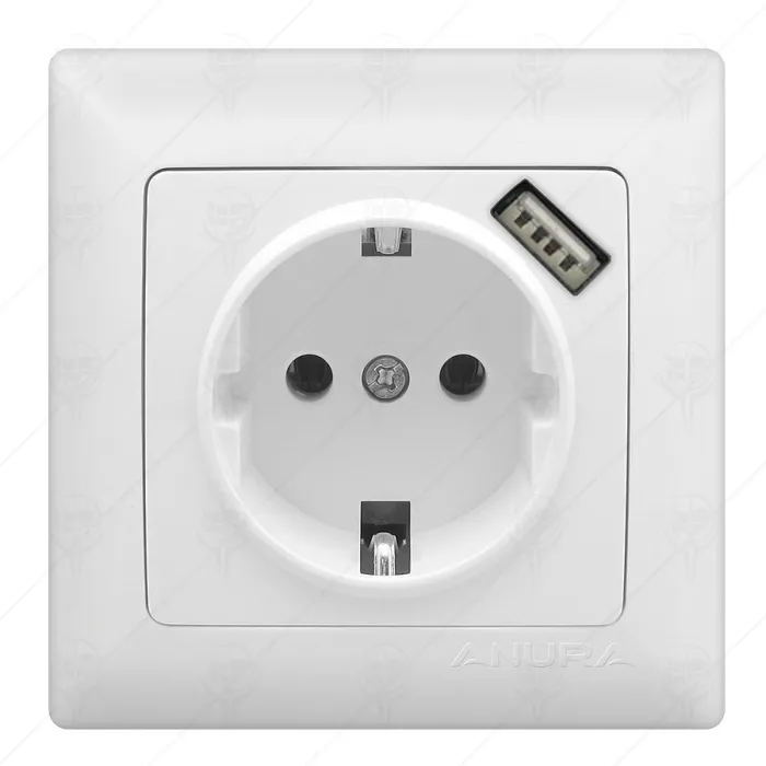 EARTHED SOCKET+USB WHITE ANURA