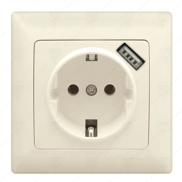 EARTHED SOCKET+USB CREAM ANURA
