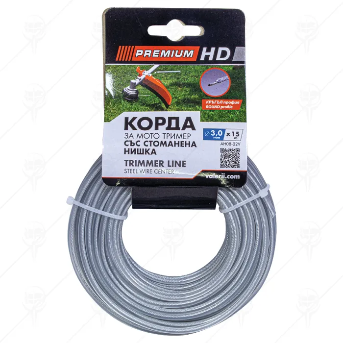 TRIMMER LINE 3.0X15M ROUND STEEL CENTRE PREMIUM HD