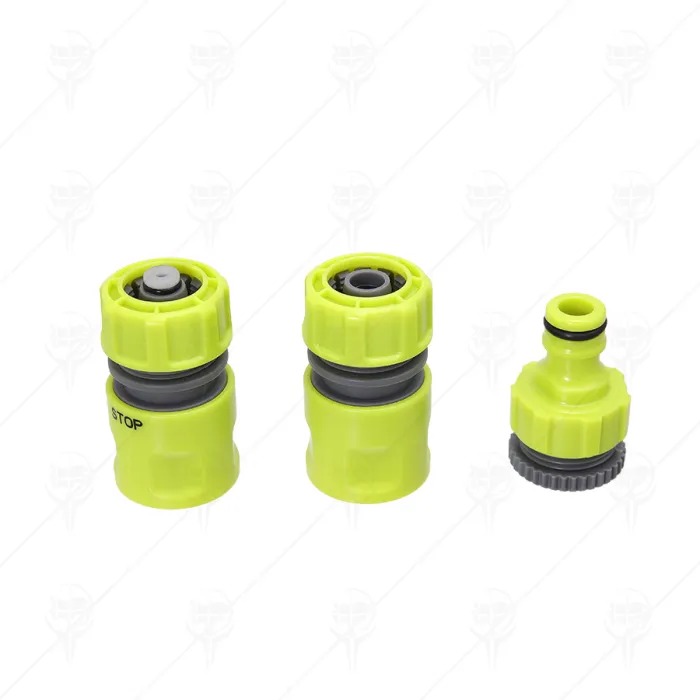 SPRAY SET-SPRAY GUN 7-PATTERN  1/2" HOSE CONNECTOR  1/2" HOSE CONNECTOR WITH STOP  1/2-3/4" TAP ADAPTER
