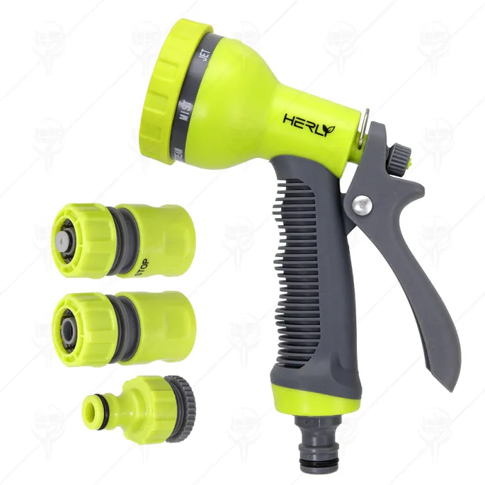 SPRAY SET-SPRAY GUN 7-PATTERN  1/2" HOSE CONNECTOR  1/2" HOSE CONNECTOR WITH STOP  1/2-3/4" TAP ADAPTER